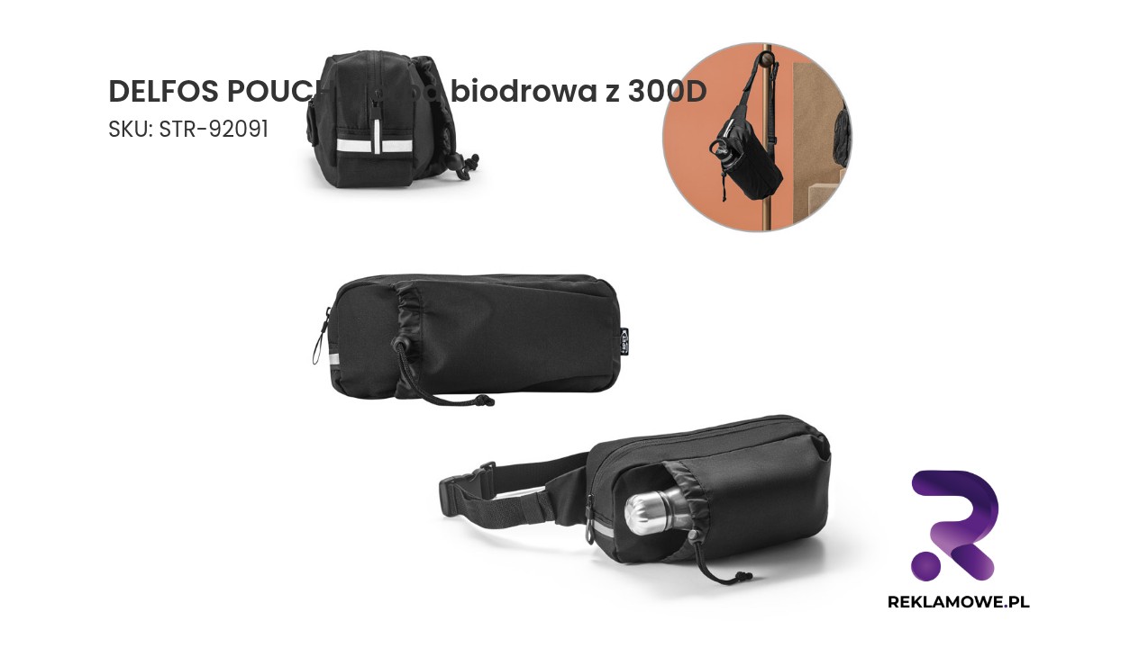 DELFOS POUCH. Torba biodrowa z 300D poliestru pochodzącego i 600D poliestru pochodzącego z elementami odblaskowymi Torba biodrowa DELFOS POUCH z materiału 300D