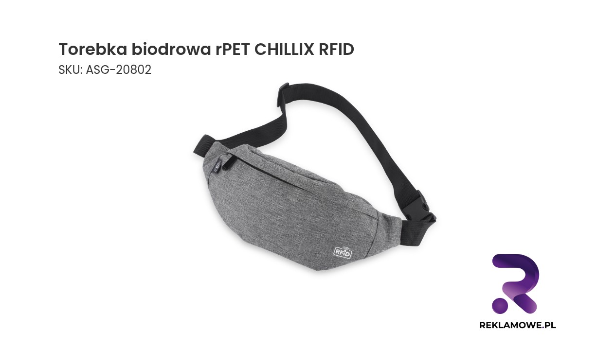 Torebka biodrowa rPET CHILLIX, RFID Torebka biodrowa rPET CHILLIX RFID – ekologiczna saszetka biodrowa z ochroną RFID